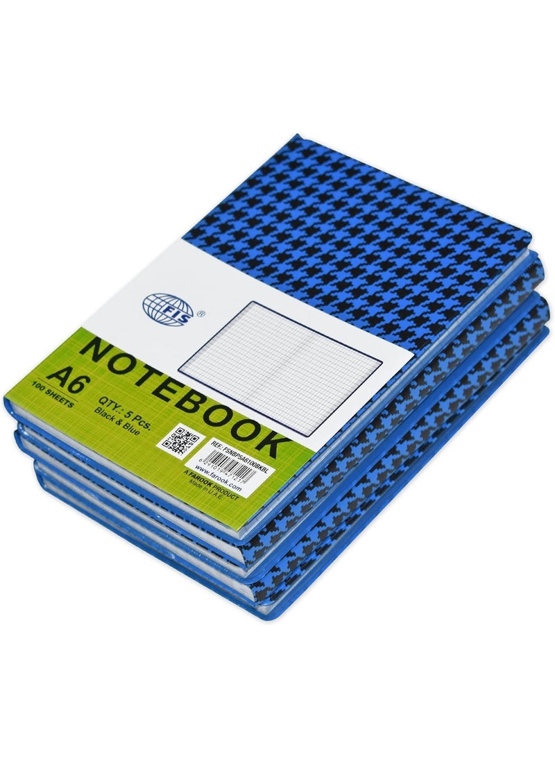 FIS PVC Soft Cover A6 Notebook Blue/Black Pack of 5 Pieces - Image 1